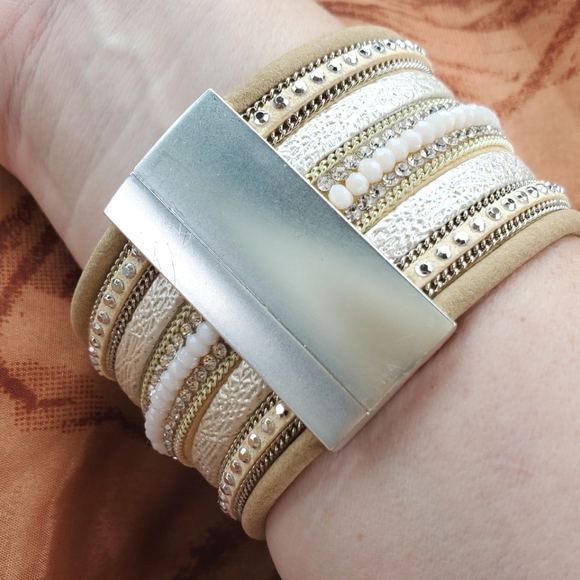 FINAL DROP!! Tan Faux Suede & Gold Faux Leather Bohemian Wrap Style Bracelet - Picture 2 of 9